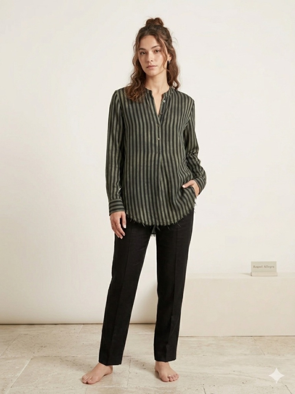 Raquel Allegra Barneys New York Silk Striped Henley Blouse